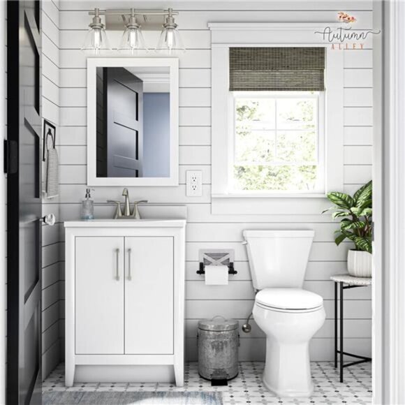 Rustic Farmhouse Bathroom Trash Can - Pet Proof Galvanized Trash Can with Lid - Picture 2 of 6